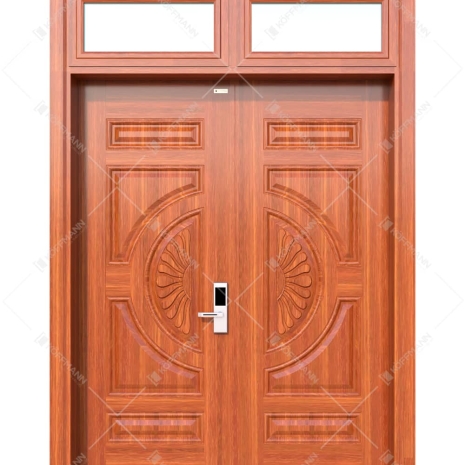 Cửa thép vân gỗ 2 cánh đều huỳnh hoa cúc  KG-22.01H.01H-2TK
