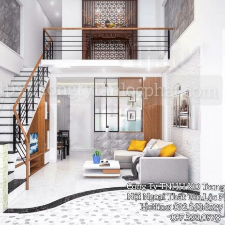 Phòng khách gác lửng cao cấp thiết kế hiện đại 006